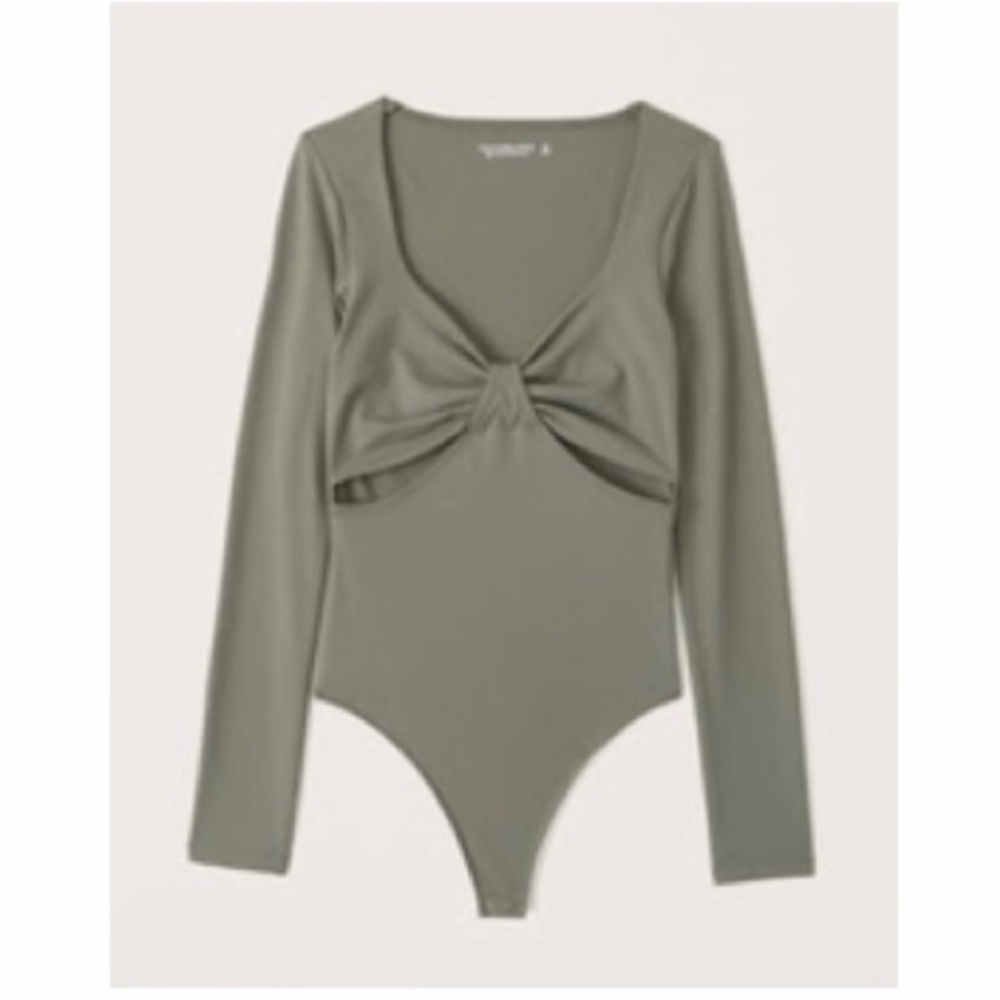 Abercrombie and Fitch Seamless Bodysuit with Cut-Outs in Olive Green, Size Small